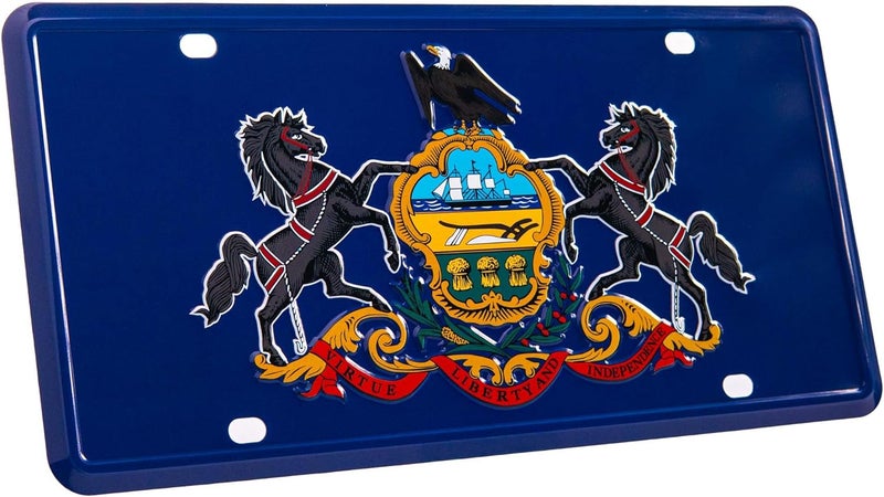 Pickwicks Pennsylvania State Flag License Plate – Embossed HD Aluminum – Keystone State Pride – Decorative Car Tag – 6”x12” Novelty Metal Sign (Pennsylvania) - Image 1